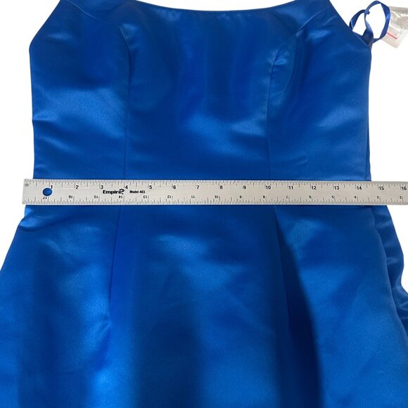 Jovani Blue Satin Sleeveless Rhinestone U Back Mermaid Trumpet Long Dress Sz 10 - Picture 12 of 15